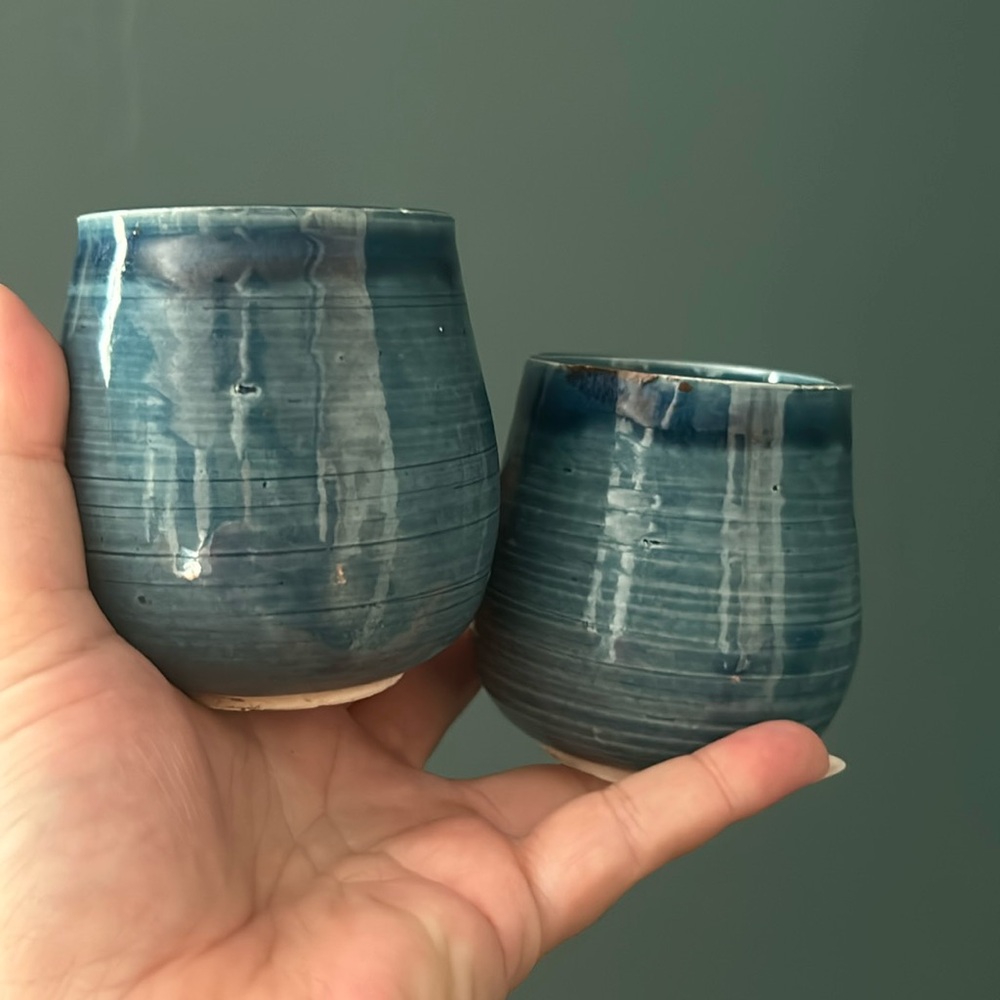 Two small tulip handmade wine glasses By a Virginia Small Batch Potter